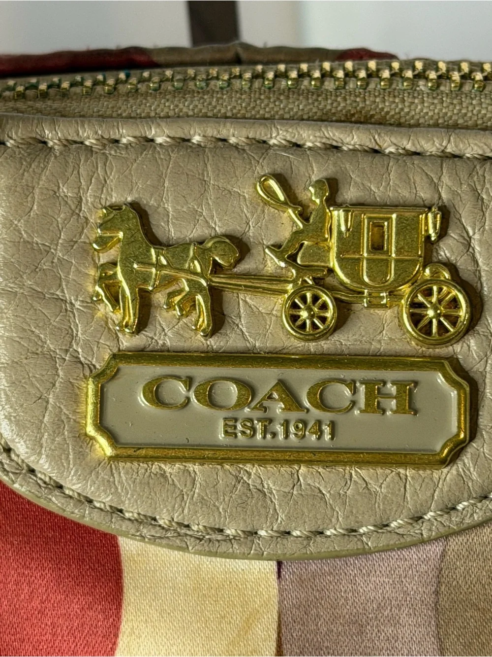 Coach Op Art Sophia Signature Bag.  with Beige Leather Trim  K1120-18636